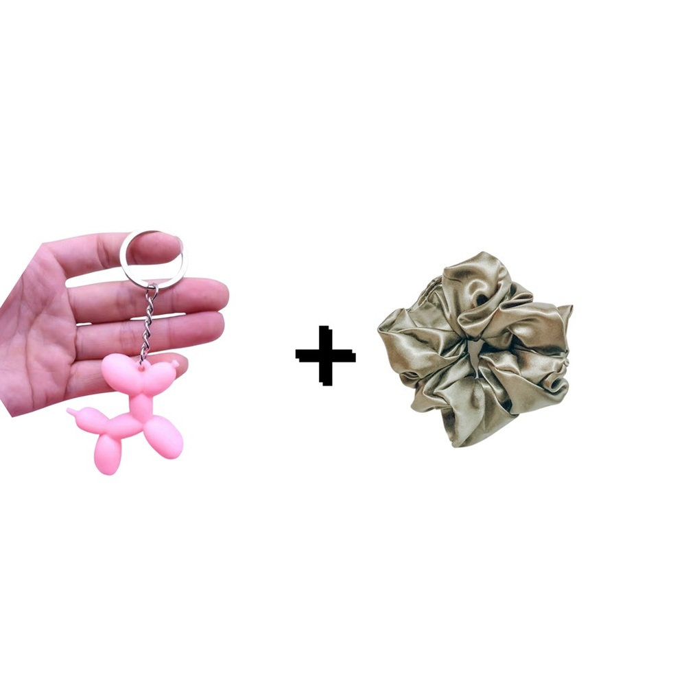 Girly Pink Balloon Dog Keychain + Random Scrunchie
